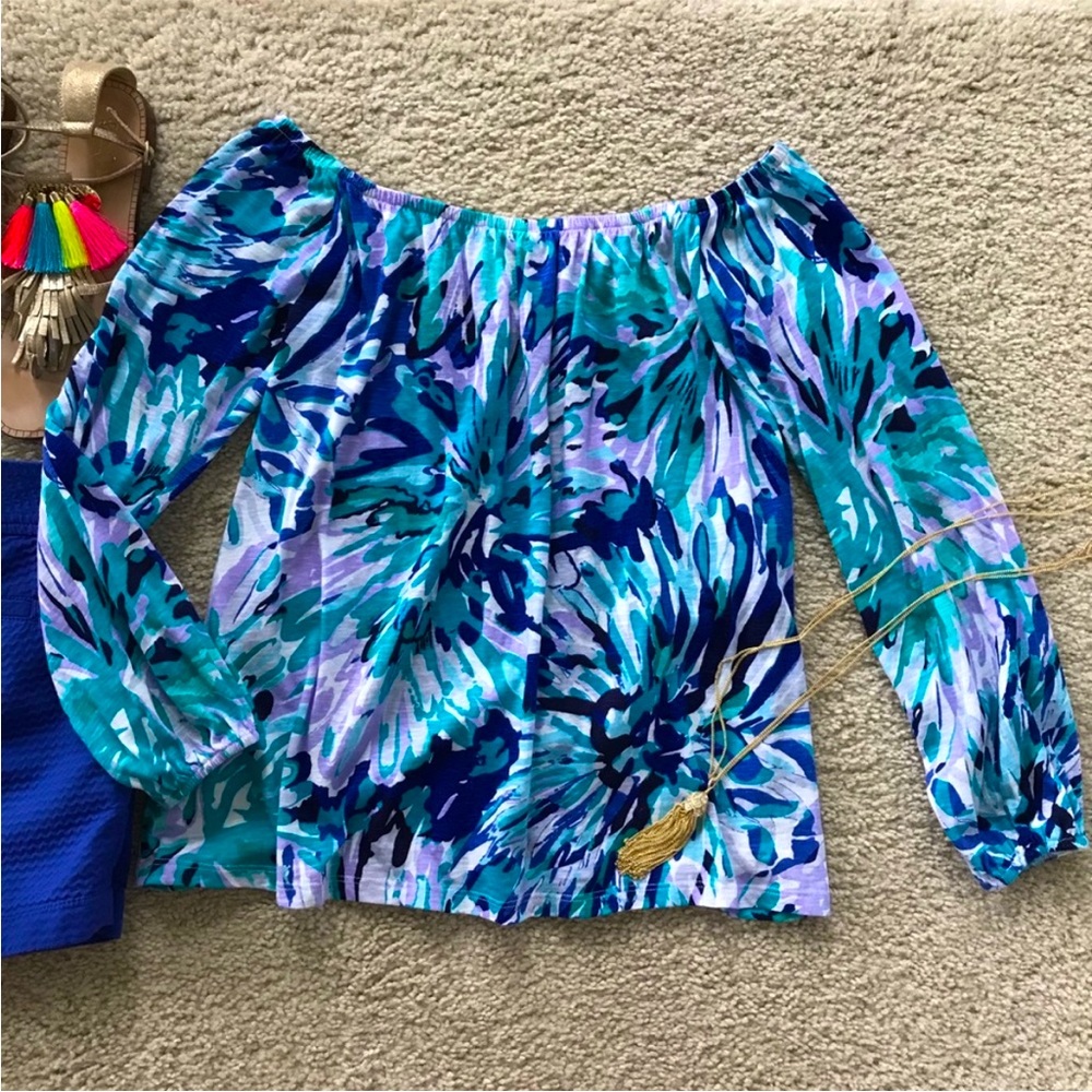 Lilly Pulitzer Enna Off The Shoulder Knit Top in Capri Teal Off Tropic - Picture 7 of 7
